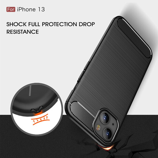 iPhone 13 Hoesje - MobyDefend TPU Backcover - Geborstelde Metaal &amp; Carbon-Look - Navy Blauw