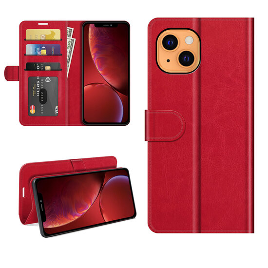 iPhone 13 Hoesje - MobyDefend Wallet Book Case (Sluiting Achterkant) - Rood