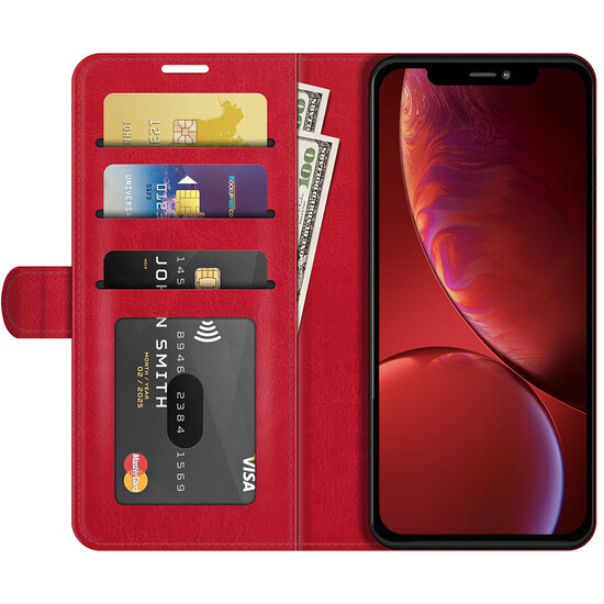 iPhone 13 Hoesje - MobyDefend Wallet Book Case (Sluiting Achterkant) - Rood