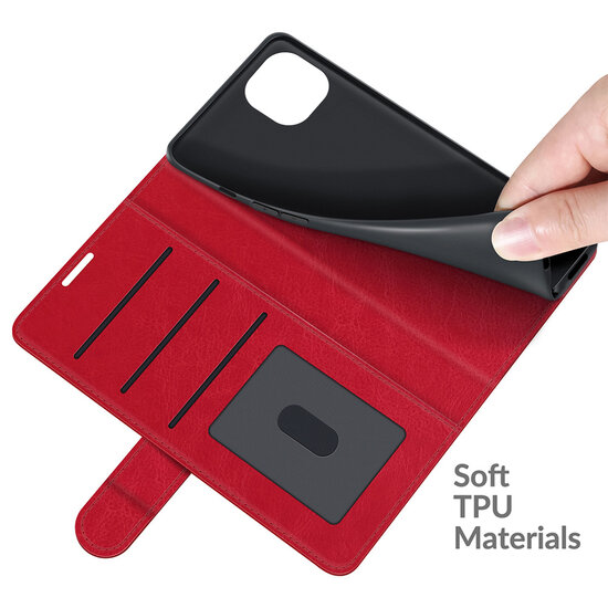 iPhone 13 Hoesje - MobyDefend Wallet Book Case (Sluiting Achterkant) - Rood