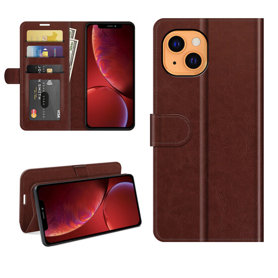 iPhone 13 Hoesje - MobyDefend Wallet Book Case (Sluiting Achterkant) - Bruin