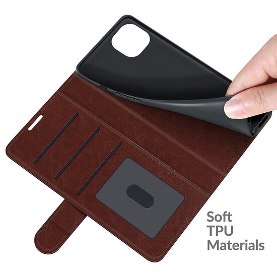 iPhone 13 Hoesje - MobyDefend Wallet Book Case (Sluiting Achterkant) - Bruin