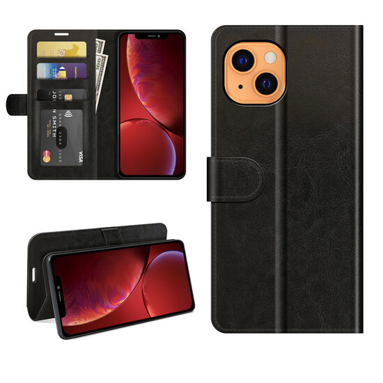 iPhone 13 Hoesje - MobyDefend Wallet Book Case (Sluiting Achterkant) - Zwart