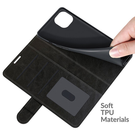 iPhone 13 Hoesje - MobyDefend Wallet Book Case (Sluiting Achterkant) - Zwart