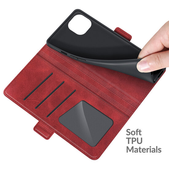 iPhone 13 Hoesje - MobyDefend Luxe Wallet Book Case (Sluiting Zijkant) - Rood