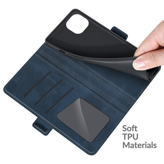 iPhone 13 Hoesje - MobyDefend Luxe Wallet Book Case (Sluiting Zijkant) - Blauw