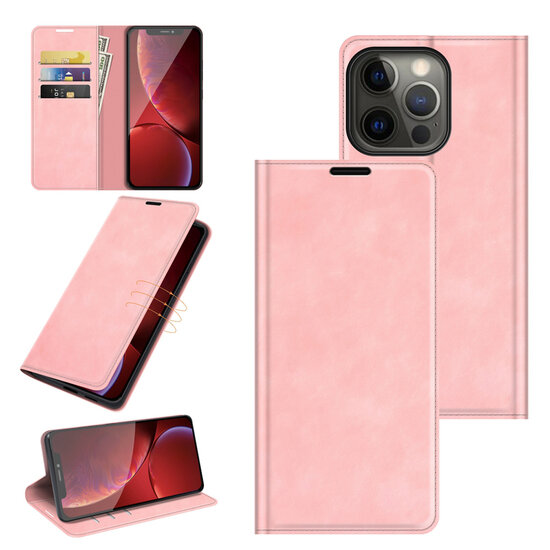 iPhone 13 Pro Hoesje - Luxe Wallet Bookcase (Magnetische Sluiting) - Roze
