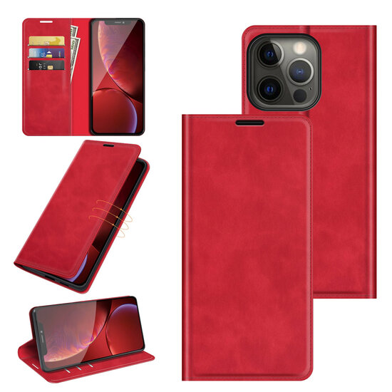 iPhone 13 Pro Hoesje - Luxe Wallet Bookcase (Magnetische Sluiting) - Rood