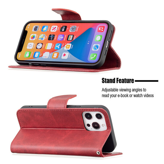 iPhone 13 Pro Hoesje - MobyDefend Wallet Book Case Met Koord - Rood
