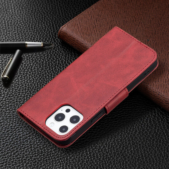 iPhone 13 Pro Hoesje - MobyDefend Wallet Book Case Met Koord - Rood