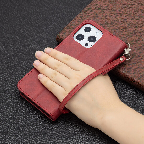 iPhone 13 Pro Hoesje - MobyDefend Wallet Book Case Met Koord - Rood
