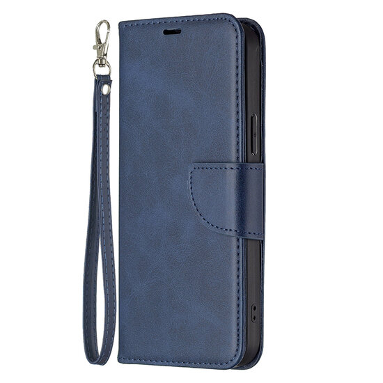 iPhone 13 Pro Hoesje - MobyDefend Wallet Book Case Met Koord - Blauw