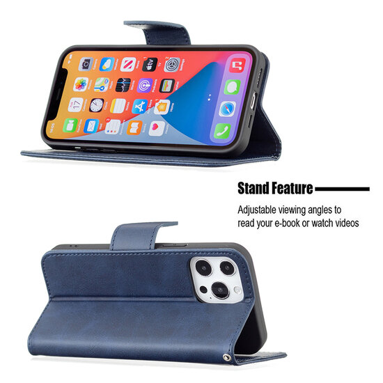 iPhone 13 Pro Hoesje - MobyDefend Wallet Book Case Met Koord - Blauw