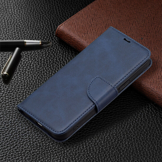 iPhone 13 Pro Hoesje - MobyDefend Wallet Book Case Met Koord - Blauw