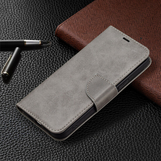 iPhone 13 Pro Hoesje - MobyDefend Wallet Book Case Met Koord - Grijs