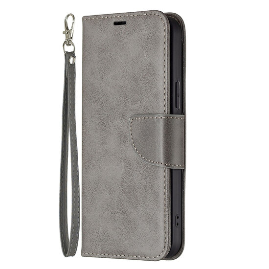 iPhone 13 Pro Hoesje - MobyDefend Wallet Book Case Met Koord - Grijs