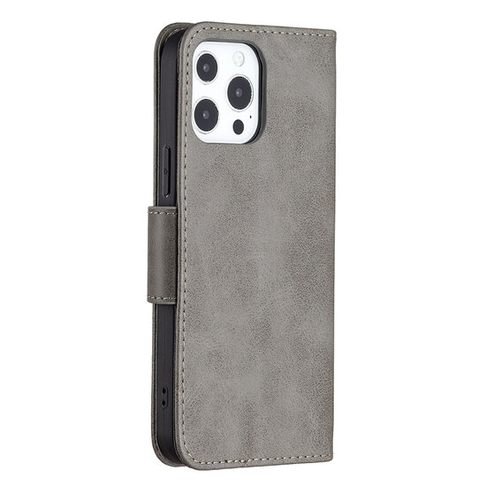 iPhone 13 Pro Hoesje - MobyDefend Wallet Book Case Met Koord - Grijs