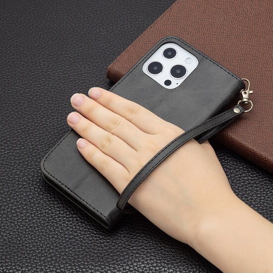 iPhone 13 Pro Hoesje - MobyDefend Wallet Book Case Met Koord - Zwart