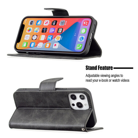 iPhone 13 Pro Hoesje - MobyDefend Wallet Book Case Met Koord - Zwart