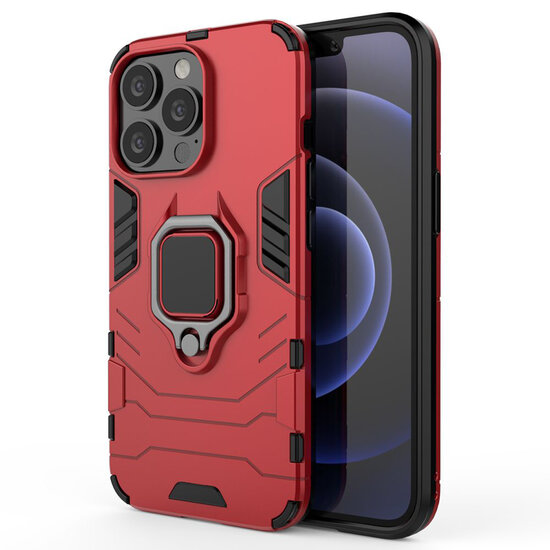 iPhone 13 Pro Hoesje - MobyDefend Dubbelgelaagde Pantsercase Met Standaard - Rood