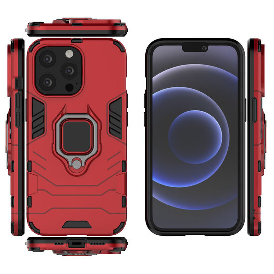 iPhone 13 Pro Hoesje - MobyDefend Dubbelgelaagde Pantsercase Met Standaard - Rood