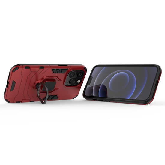 iPhone 13 Pro Hoesje - MobyDefend Dubbelgelaagde Pantsercase Met Standaard - Rood
