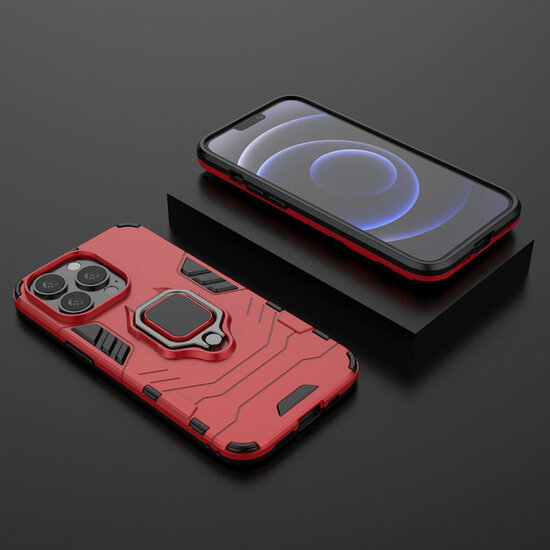 iPhone 13 Pro Hoesje - MobyDefend Dubbelgelaagde Pantsercase Met Standaard - Rood