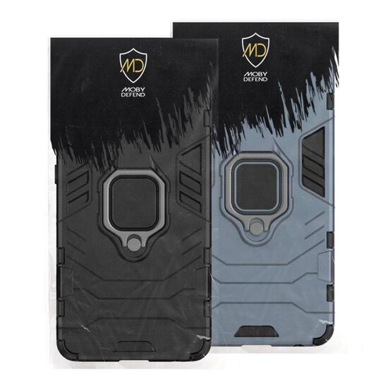 iPhone 13 Pro Hoesje - MobyDefend Dubbelgelaagde Pantsercase Met Standaard - Navy Blauw