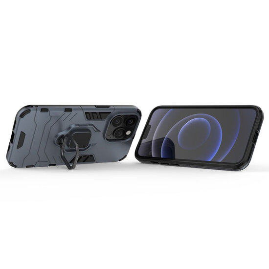 iPhone 13 Pro Hoesje - MobyDefend Dubbelgelaagde Pantsercase Met Standaard - Navy Blauw