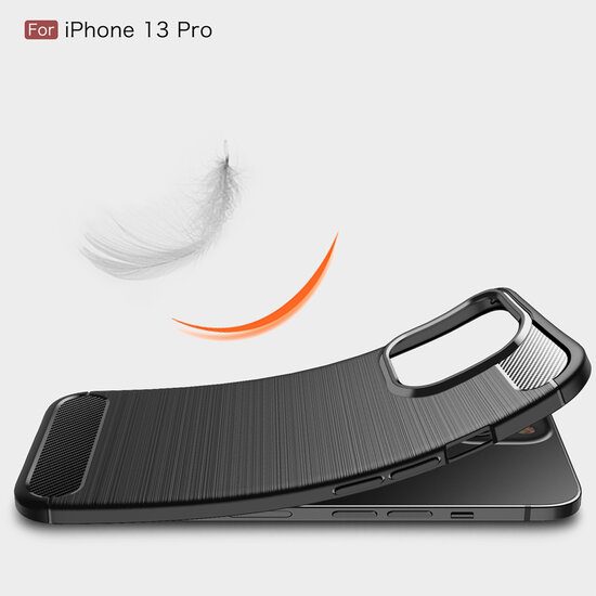 iPhone 13 Pro Hoesje - MobyDefend TPU Backcover - Geborstelde Metaal &amp; Carbon-Look - Zwart