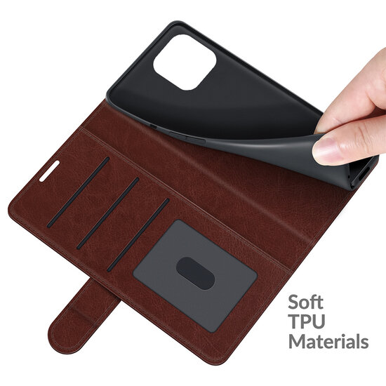 iPhone 13 Pro Hoesje - MobyDefend Wallet Book Case (Sluiting Achterkant) - Bruin
