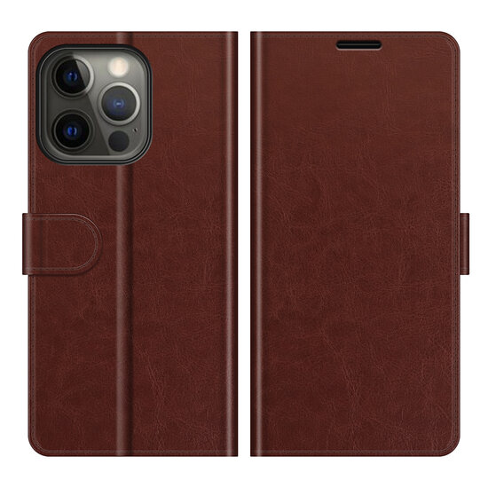 iPhone 13 Pro Hoesje - MobyDefend Wallet Book Case (Sluiting Achterkant) - Bruin