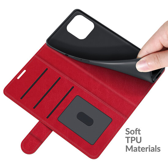 iPhone 13 Pro Max Hoesje - MobyDefend Wallet Book Case (Sluiting Achterkant) - Rood