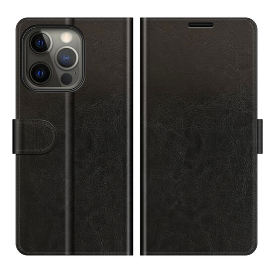 iPhone 13 Pro Max Hoesje - MobyDefend Wallet Book Case (Sluiting Achterkant) - Zwart