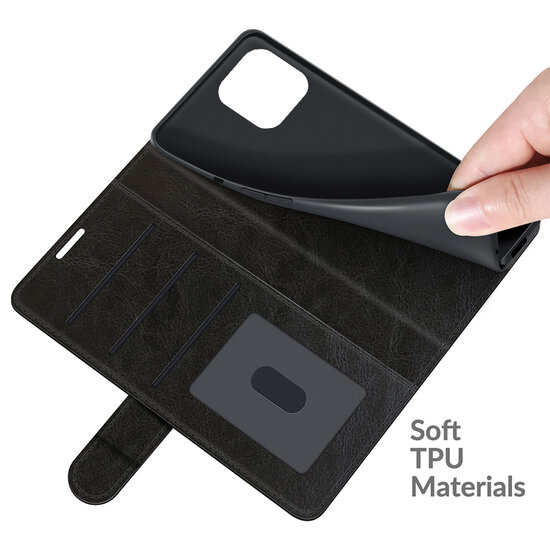 iPhone 13 Pro Max Hoesje - MobyDefend Wallet Book Case (Sluiting Achterkant) - Zwart