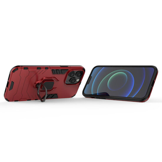iPhone 13 Pro Max Hoesje - MobyDefend Dubbelgelaagde Pantsercase Met Standaard - Rood