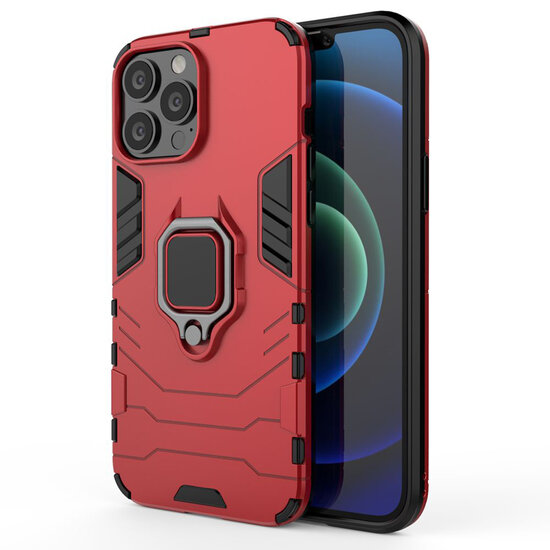 iPhone 13 Pro Max Hoesje - MobyDefend Dubbelgelaagde Pantsercase Met Standaard - Rood