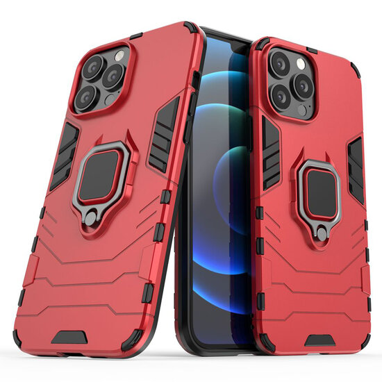 iPhone 13 Pro Max Hoesje - MobyDefend Dubbelgelaagde Pantsercase Met Standaard - Rood