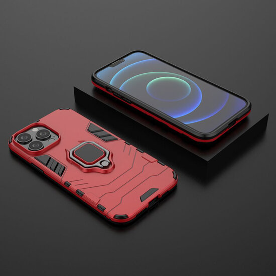 iPhone 13 Pro Max Hoesje - MobyDefend Dubbelgelaagde Pantsercase Met Standaard - Rood