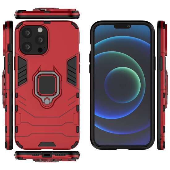 iPhone 13 Pro Max Hoesje - MobyDefend Dubbelgelaagde Pantsercase Met Standaard - Rood