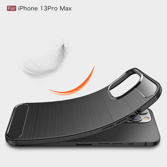 iPhone 13 Pro Max Hoesje - MobyDefend TPU Backcover - Geborstelde Metaal &amp; Carbon-Look - Zwart