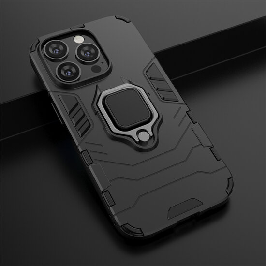 iPhone 14 Pro Hoesje - MobyDefend Dubbelgelaagde Pantsercase Met Standaard - Zwart