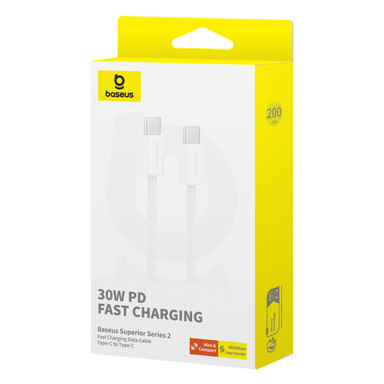 Baseus USB-C naar USB-C kabel - 2 Meter - wit