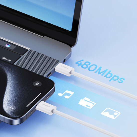 Baseus USB-C naar USB-C kabel - 2 Meter - wit