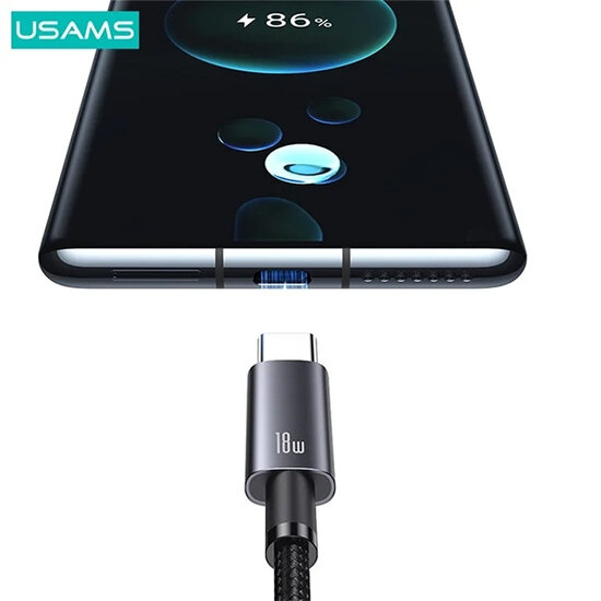 USAMS USB-A naar USB-C kabel - 0,25 Meter - Zwart