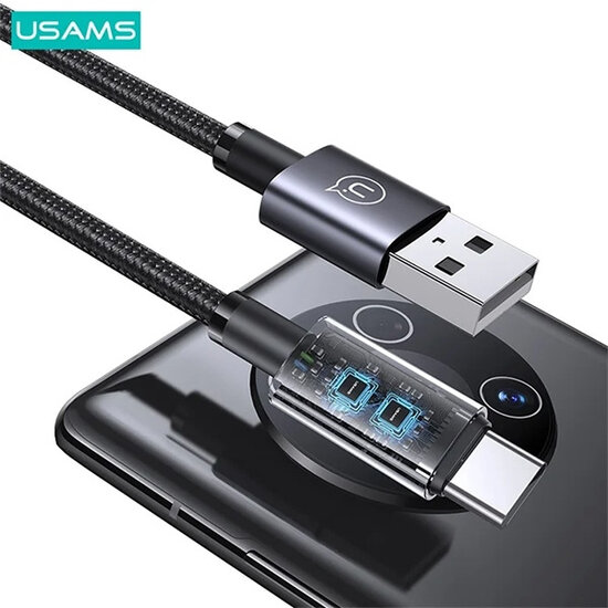USAMS USB-A naar USB-C kabel - 0,25 Meter - Zwart