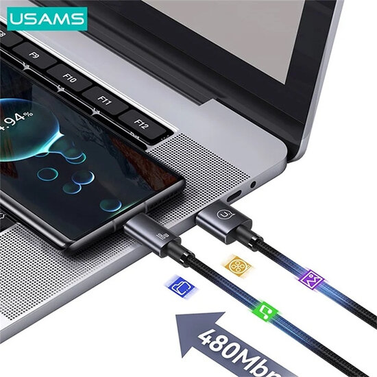 USAMS USB-A naar USB-C kabel - 0,25 Meter - Zwart