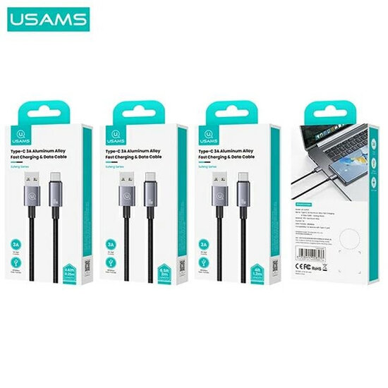 USAMS USB-A naar USB-C kabel - 0,25 Meter - Zwart