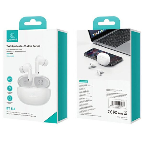 USAMS Wireless Bluetooth Earbuds - Inclusief Charge Case - Wit