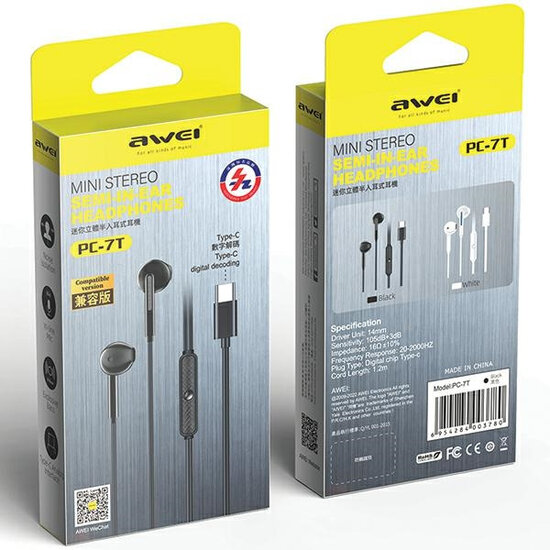 Awei In-Ear Oordopjes - USB-C - Zwart